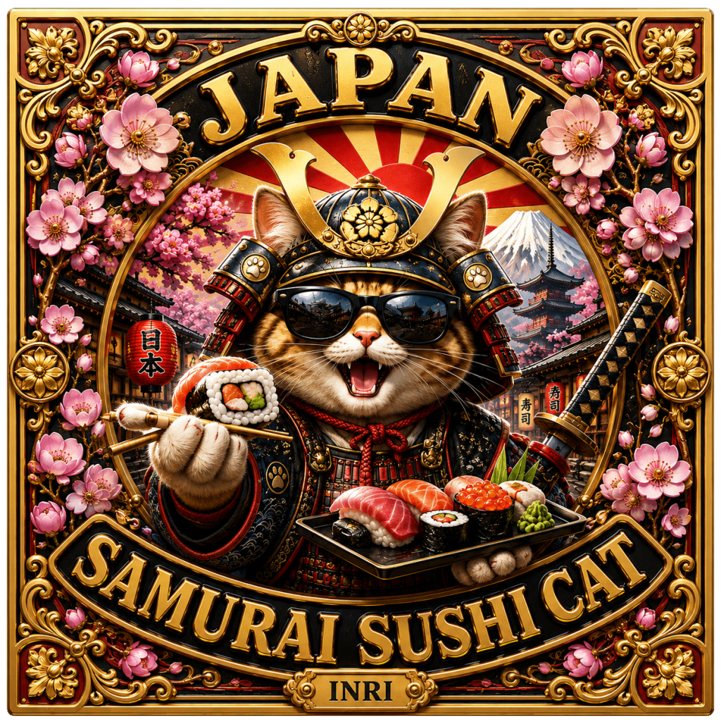 Japan Samurai Sushi Cat